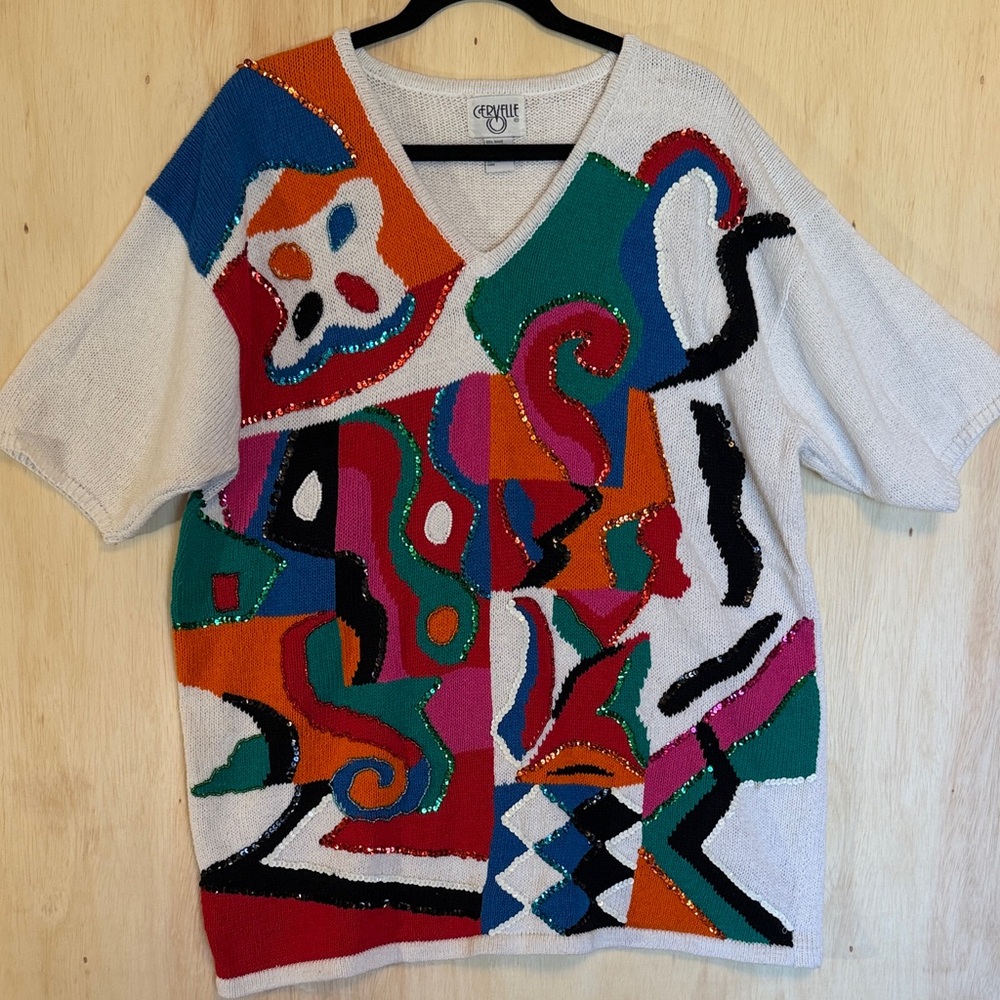 VTG Colorful Abstract Knit Sweater by Cervelle size XL